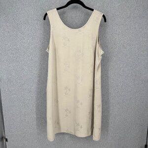 Banana Bay Womens VTG 100% Silk Shift Dress Size L Tan Palm Tree Embroidered
